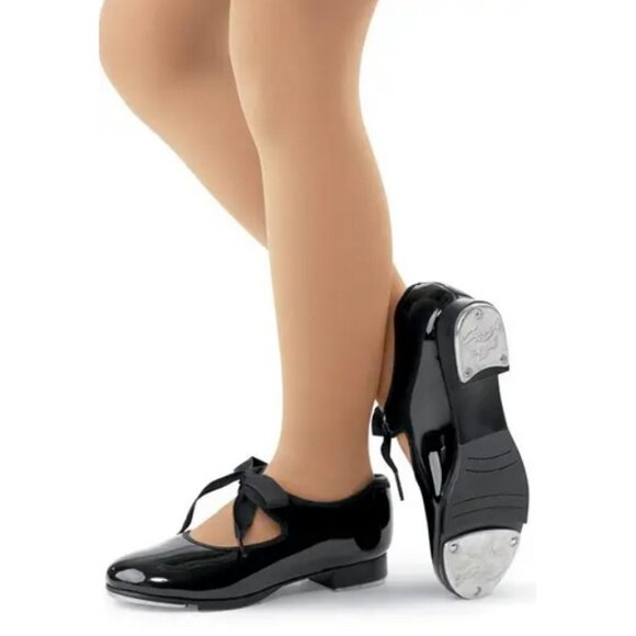 NWT CAPEZIO Black Tap Dance Shoe Girls 3.5M N625 Jr Tyette Pat Leather Recital - Picture 1 of 15